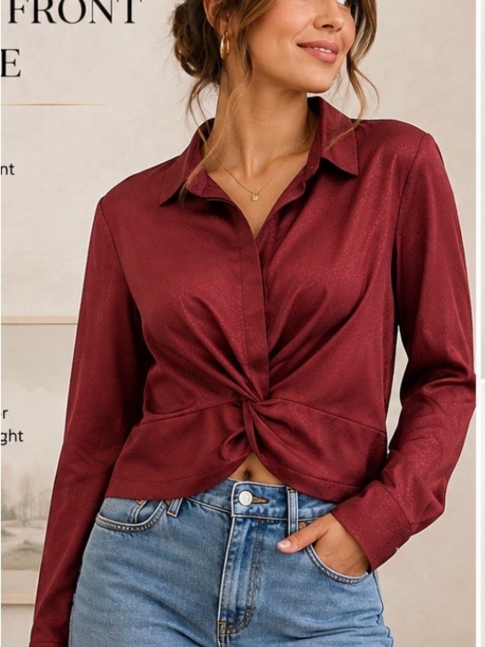 MINKPINK Sonia Twist Front Wine Burgundy Crop Blouse Size M